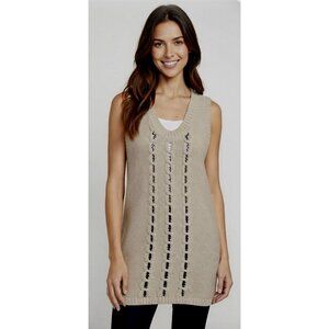 Alberto Makali Beige Wool blend Silver Chains Sleeveless Boho Tunic Sweater